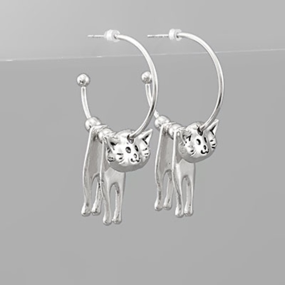 Cat Dangle Hoops - Picture 2 of 2